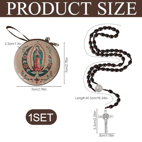 Wooden Catholic Rosary Beads, Rosarios Catolicos with Decorative Prayer Box - color: Brown (6)
