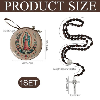 Wooden Catholic Rosary Beads, Rosarios Catolicos with Decorative Prayer Box - color: Brown (6)
