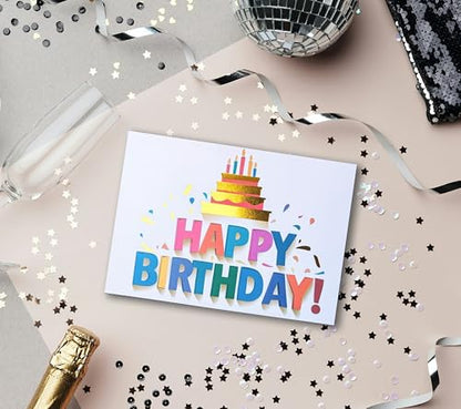 150 Birthday Cards Bulk, Gold Foil, Message Inside, for Office and Home