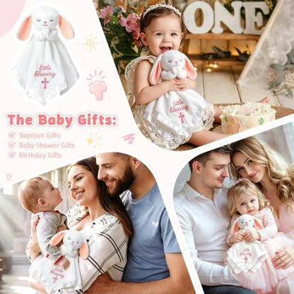 White Bunny Baptism Blanket, Loveys Baptism Gift for Baby Girls - color: White Bunny Pink Ears
