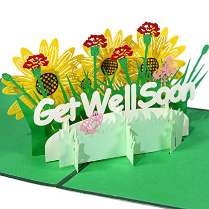 GREETING ART Get Well Soon Pop Up Card, Get Well Card Gift for Women Men - color: Get Well Soon Sunflower