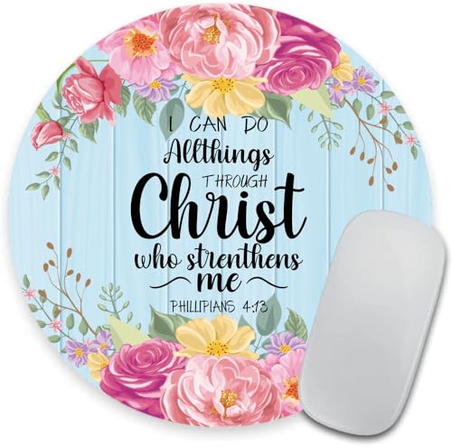 I can do All Things Through Christ who Strengthens Me Bible Verse Scripture Quote Round Mouse Pad, Philippians 4-13 Mouse Pads - color: Philippians 4:13