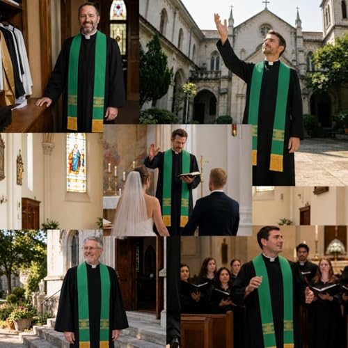 FAD-4U Catholic Clergy Stole with Embroidery Stole Priest Mass Stole Pastor Stole - color: Green