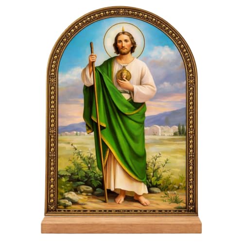 TALPGOD San Judas Tadeo Stand Catholic Ornament Statue – St Jude Statue Acrylic Tabletop Décor for Home Altar & Desk, Christian Gift for Women & Men - color: St Jude
