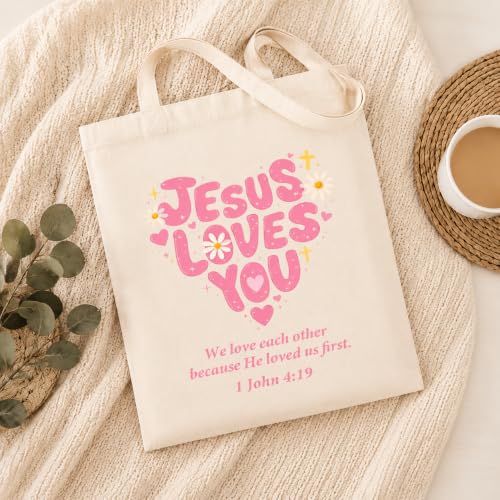 Bible Tote Bags for Women, Christian Tote Bag Reusable Grocery Shopping Bag