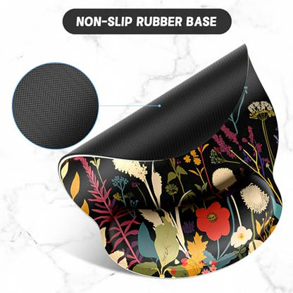 ITNRSIIET Ergonomic Mouse Pad with Wrist Support Wrist Rest Smooth Surface Non-Slip Rubber Base Comfortable Office Supplies Pain Relief, 9.8 x 9.1 inches, Pretty Flowers Plants - color: Pretty Flowers Plants