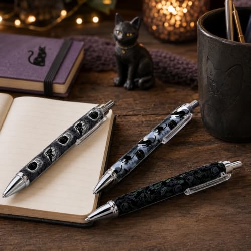 8PC Black Cat Pens Bulk Gift Set Cute Kitties Witchy Magical Cats Spooky Kitty Lovers Must Haves Halloween Gothic Themed Office School Journal Planner Desk Accessories Gifts for Women Adults - style: Black Cat