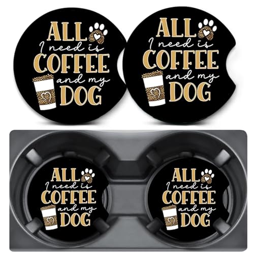 2 Pack Coffee Dog Car Coasters for Cup Holders,Neoprene Anti Slip Mat - color: Coffee Dog