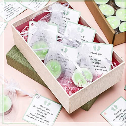 Treela 20 Sets Baby Shower Favor Green Tea Light Candles Organza Bag Cards - color: Green