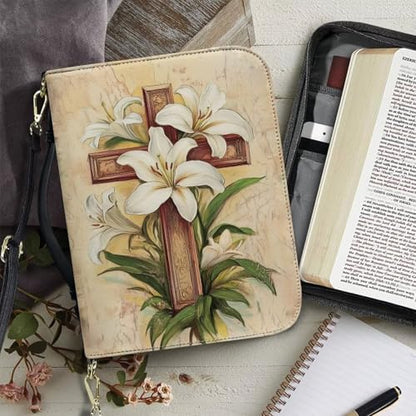 Book Covers Bible Covers for Women Men Large Size Bible Bag Tote - color: Cross Flower, size: Medium