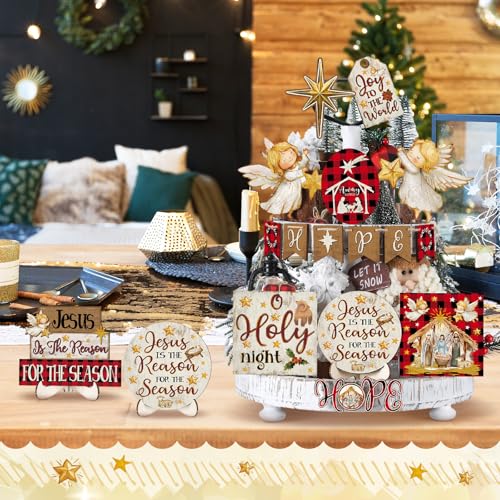 Vercraft Christmas Tiered Tray Decor Xmas Wooden Table Decor, Nativity - style: Nativity Scene