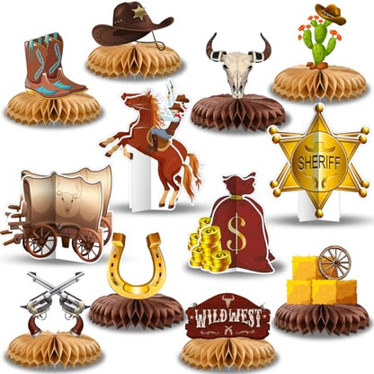 12 Pcs Western Party Centerpieces Wild West Honeycomb Decor - style: Wild West