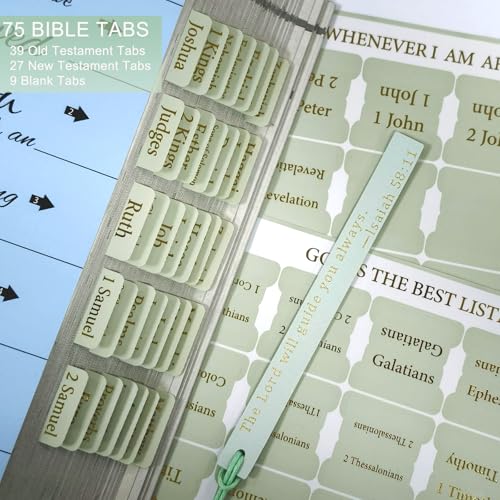Vorscrin-Laminated Bible Tabs for Women and Men, Gold Foil Lettering Design, Reposition and Large Print Stickers, Bible Study Supplies, 75 Chapters Labels for Easy Navigation(Green) - color: Green