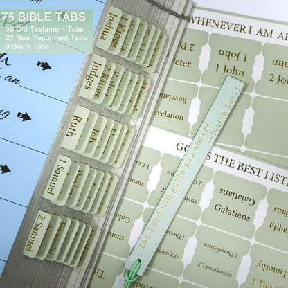 Vorscrin-Laminated Bible Tabs for Women and Men, Gold Foil Lettering Design, Reposition and Large Print Stickers, Bible Study Supplies, 75 Chapters Labels for Easy Navigation(Green) - color: Green