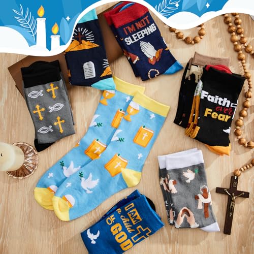 Haysandy 8 Pairs Christian Crew Socks Men Faith Bible Verse,Christian