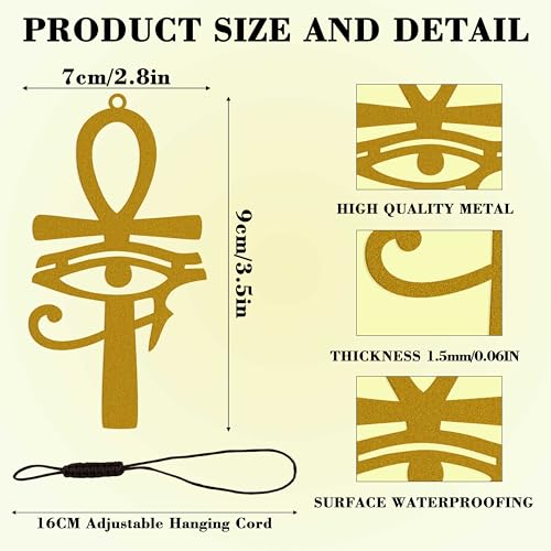 Matte Gold Horus Eye Hanging Ornament – Egyptian Symbol Rearview Mirror Accessory – Ankh Pendant with Eye of Horus – Spiritual Hanging Decor for Vehicle Mirror, Home and Office - color: Gold Horus Eye