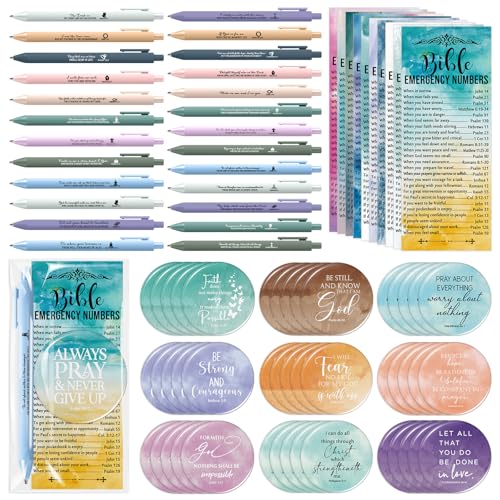 Feifeiya 50 Sets Christian Gifts Bulk for Church Bible Verses Ballpoint Pens Religious Emergency Bookmarks Compact Mirrors for Women Grandmother Bible Study Group