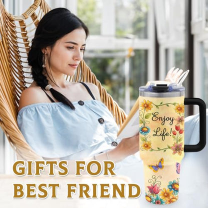 Enjoy Life Gifts for Women, 40oz Tumbler with Handle & Straw - color: EnjoyLife