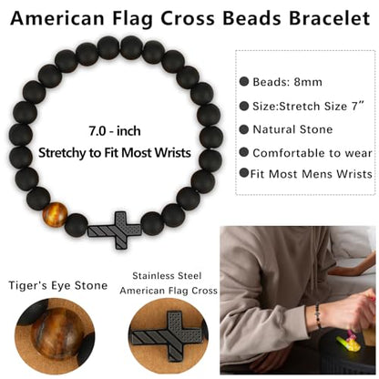 Gnamy Cross Bracelet for Boys Kids, American Flag Cross Beads Bracelet Easter Christian Religious Jewelry Gifts for Teen Teenage Boys - style: To My Brother