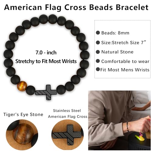 Gnamy Cross Bracelet for Boys Kids, American Flag Cross Beads Bracelet Easter Christian Religious Jewelry Gifts for Teen Teenage Boys - style: To My Nephew