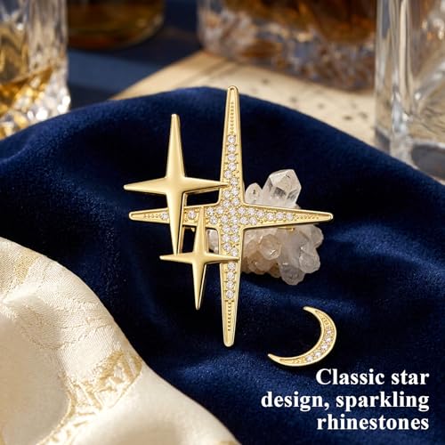 Yuanchu Gold Cross Star Lapel Brooch Pin for Women, Rhinestone Brooches Pins Brooch Cross Pin Dainty Jewelry Gifts Accessories for Clothes Sweater Scarves - color: Gold