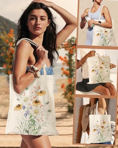 Canvas Tote Bag with Zipper Handles for Women Bridesmaid Birthday Wedding Mother Ladies Shopping Gift Bags - color: Flower-10