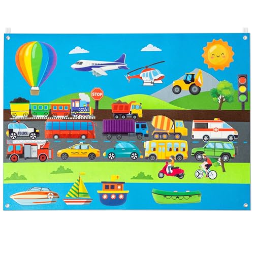 WATINC Transportation Felt Board Story Set - 35Pcs 3.5Ft Learning Play Kit