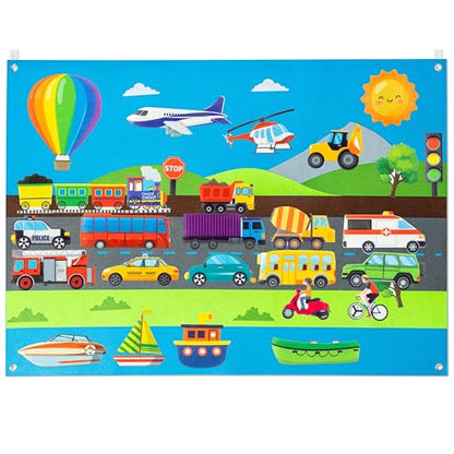 WATINC Transportation Felt Board Story Set - 35Pcs 3.5Ft Learning Play Kit