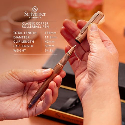 Scriveiner Copper Rollerball Pen - Stunning Luxury Pen, Schmidt Ink Refill, Best Roller Ball Gift Set for Men & Women, Professional, Executive Office, Nice Pens - color: 24. Copper