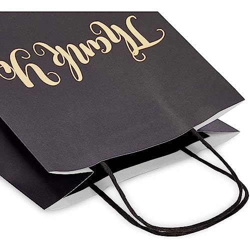 24 Pack Medium Black Thank You Party Favor Paper Goodie Gift Bags with Handles, Gold Foil - color: Black,Gold