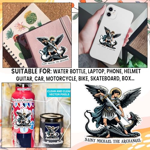 Saint Michael The Archangel Sticker Catholic Stickers St Michael Decal Dragon Waterproof Vinyl Decal for Water Bottles Tumbler Laptop Car Kindle - Gift for Girl Boy - size: 1.5" 2" 3" 4" 5" 6" 7" 8" 9" 10" 11" 12"