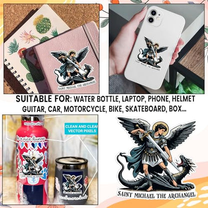 Saint Michael The Archangel Sticker Catholic Stickers St Michael Decal Dragon Waterproof Vinyl Decal for Water Bottles Tumbler Laptop Car Kindle - Gift for Girl Boy - size: 1.5" 2" 3" 4" 5" 6" 7" 8" 9" 10" 11" 12"