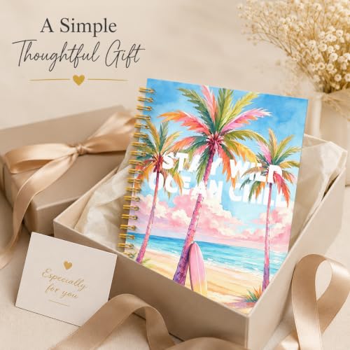 JMICTUB Pastel Summer Beach Coastal Spiral Notebook 5.5x8.3, Tropical Ocean Surfboard Palm Tree Hardcover Lined Journal for Kids - color: Spiral notebook-11