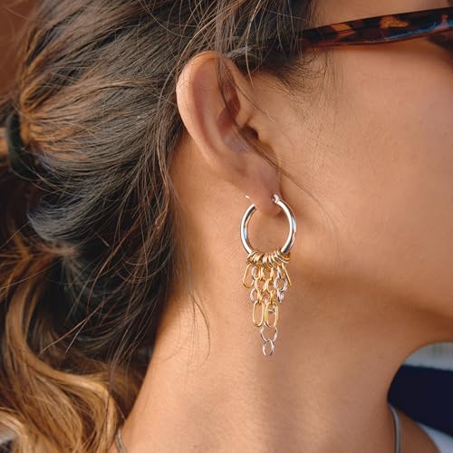 Gold Dangle Earrings for Women，Tassel Hoop Earrings with Charms - color: D