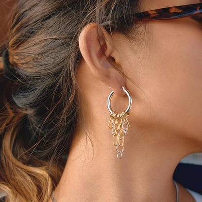 Gold Dangle Earrings for Women，Tassel Hoop Earrings with Charms - color: D