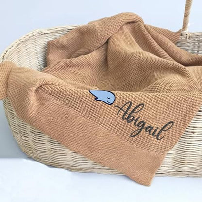 IZI POD Personalized Knit Baby Blanket, Embroidered Name Nursery Blanket, Cotton Knit Stroller Blankets, Gift for Baby, Birthday - Style 8 - color: Custom 5