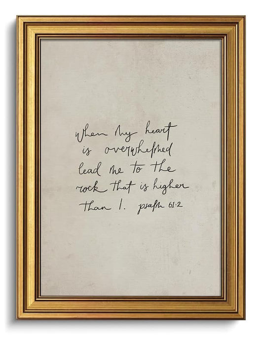 Christian Bible Verse Psalm 61:2 Wall Art Minimalist Scripture Wall Decor - color: Gold Framed-07, size: 12x16in