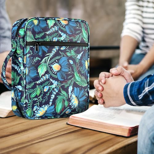 Bible Cover with Durable Handle, Carrying Book Case Church Bag Bible, Protective with Zippered Pocket, Bible Study Accessories Supplies, Book Protector for Book Lovers, DarkBlue - color: Dark Blue