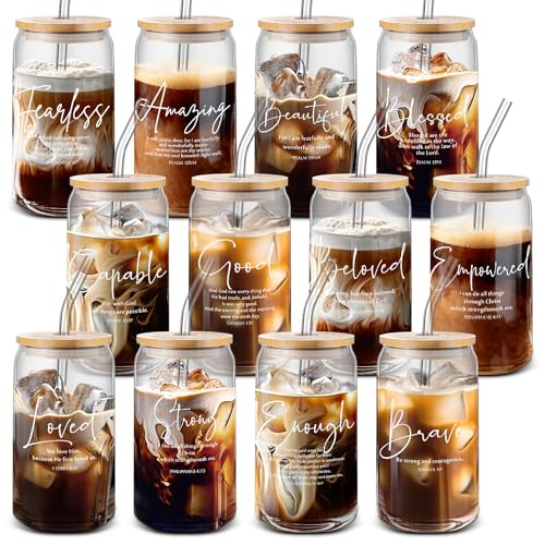 Funnymoom 12 Pcs Christian Gift Bulk 16 oz Bible Glass Cups, Classic - style: Classic