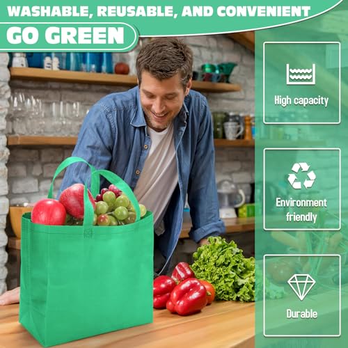 Windyun Reusable Grocery Bags Non Woven with Handles - color: Forest Green