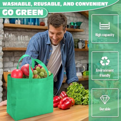 Windyun Reusable Grocery Bags Non Woven with Handles - color: Forest Green