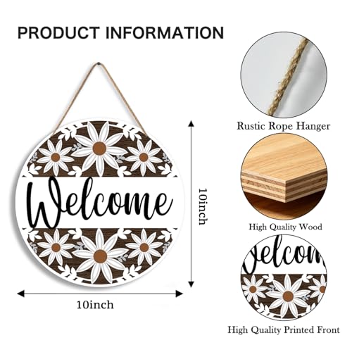 Wildflower Wooden Welcome Sign, Floral Front Door Hanging Sign, Rustic Farmhouse Door Decor for Porch, Entryway, Wall or Window, Indoor Outdoor Welcome Decoration, 10 x 10 Inches - C05 - color: B Gray
