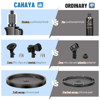 CAHAYA Microphone Stand Floor Adjustable - Mic Stand Universal with 7.12 lbs Weighted Round Metal Base Mic Stands with Phone Holder Mic Floor Stand with 2 Mic Clips and 3/8'' to 5/8'' Adapter