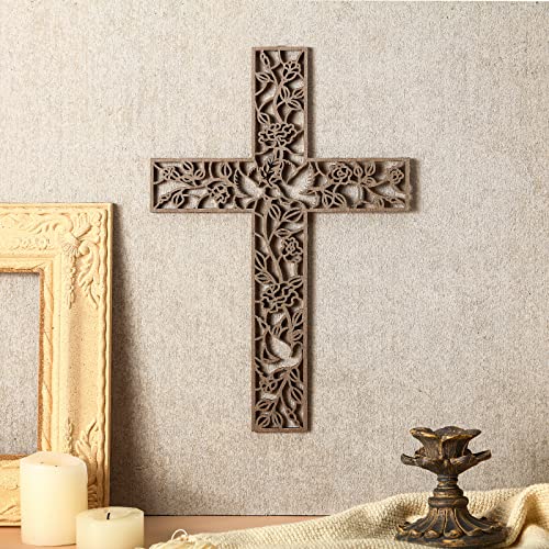 Yookeer Wooden Wall Hanging Cross Flower Pigeon Religious Living Room Decor