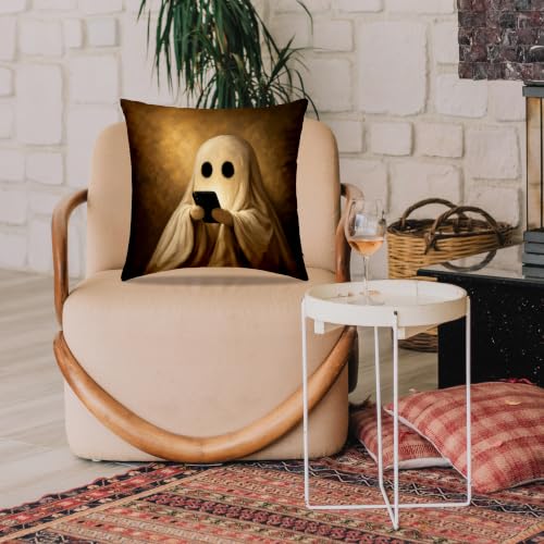 Dibor Gothic Halloween Ghost Playing on Phone Throw Pillow Covers 18x18 - color: Fall5
