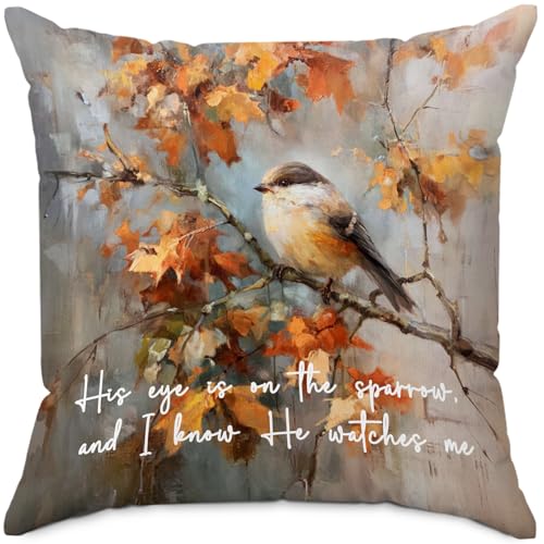 Christian Chickadee Bird Fall Throw Pillow Covers 18x18 - color: Chickadee Bird