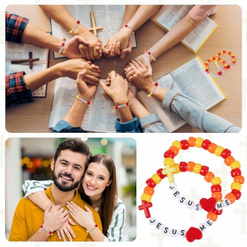 36 Sets Fall Religious Bead Bracelet Kits, Orange - color: orange