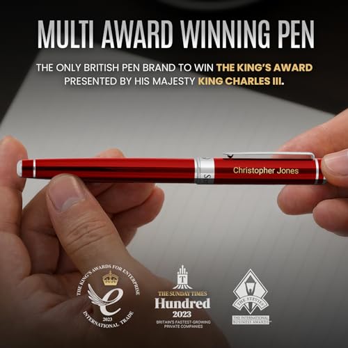 Scriveiner Personalized Deep Crimson Red Rollerball Pen - Stunning Red Lacquer Luxury Pen with Chrome Finish, Schmidt Ink Refill, Engraved Roller Ball Gift Set for Men & Women, Custom Name Engraving - color: Crimson Red with Chrome (Personalized)