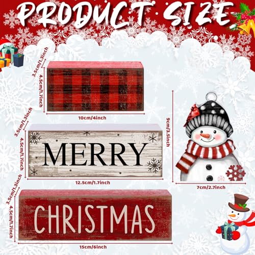Lineshading 4 Pcs Christmas Table Decoration Wooden Snowman Decor Christmas Tiered Tray Decor Red Buffalo Plaid Block Signs Snowman Table Centerpiece Farmhouse Winter Decoration for Home Kitchen Shelf - style: Christmas Snowman