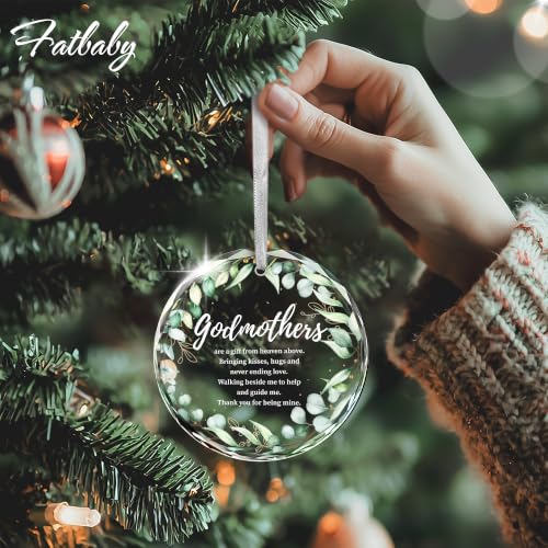 Fatbaby Godmother Gifts from Godchild Goddaughter, Godmother Glass Ornament 2026, Christas Birthday Baptism Gift for Godmothers - color: Godmother